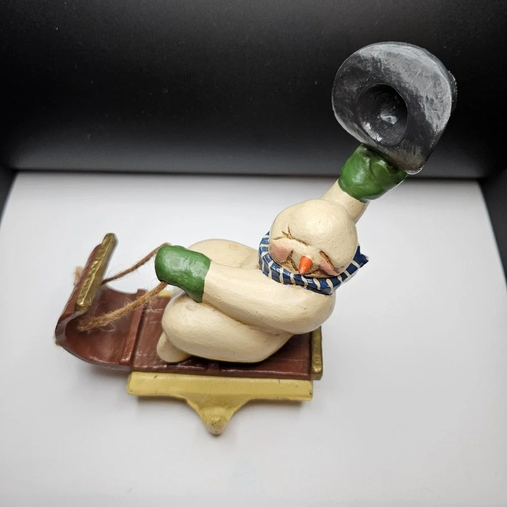 Vintage Snowman Stocking Holder Sled Figurine – Seasonal Specialties 2001 1st Ed